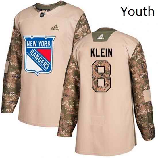 Youth Adidas New York Rangers 8 Kevin Klein Authentic Camo Veterans Day Practice NHL Jersey